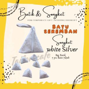 Batu Seremban Songket Handmade (1 Bag+7pcs Batu) - White Silver Songket(BS03)