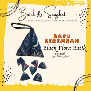 Batu Seremban Batik Handmade (1 Bag+7pcs Batu) - Black Flora Batik (BB05)