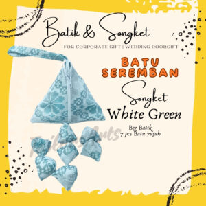 Batu Seremban Songket Handmade (1 Bag+7pcs Batu) - WHITE GREEN SONGKET (BS05)