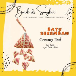 Batu Seremban Songket Handmade (1 Bag+7pcs Batu) - Creamy Red (BB19)